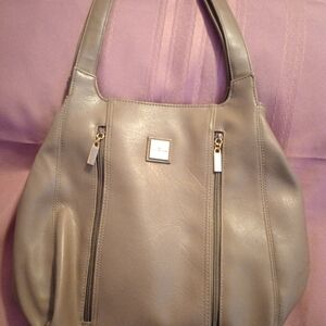 Elegant Gray Leather Tote Bag